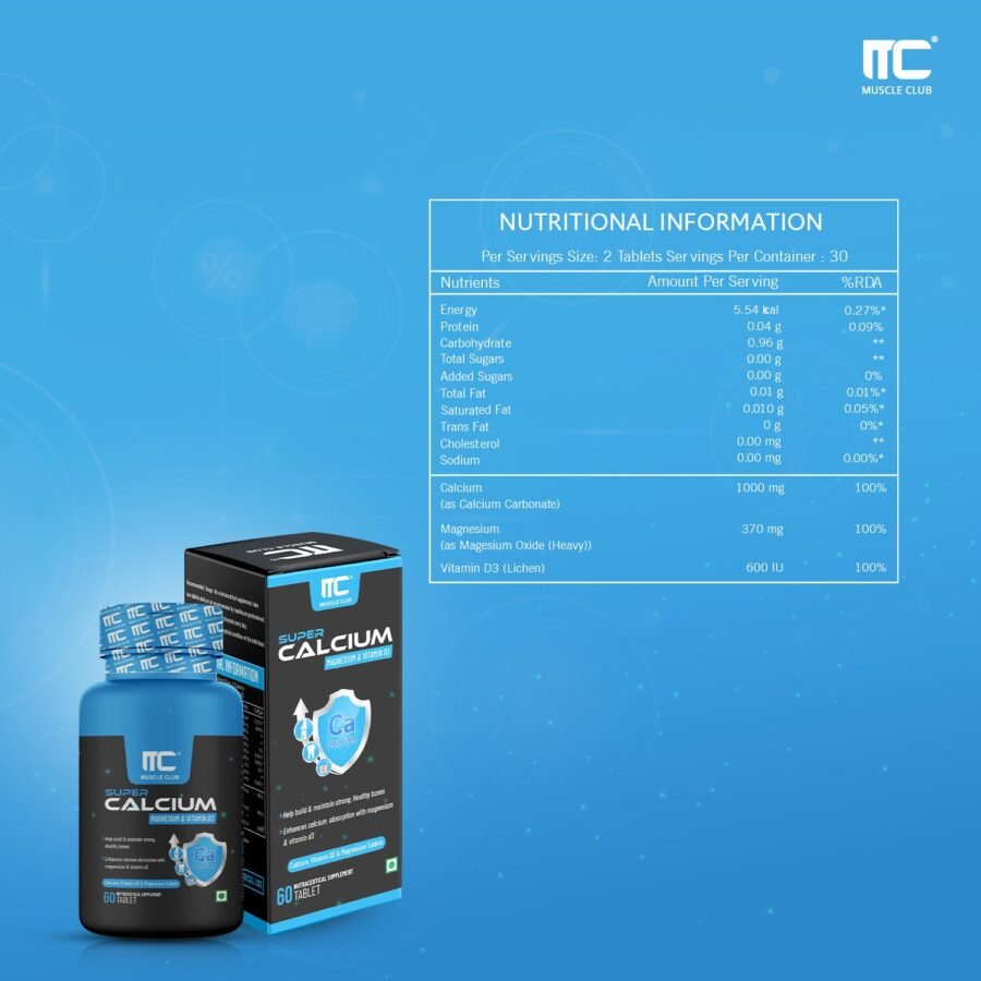 Muscle Club Super Calcium, Magnesium & Vitamin D3 - Bone Health Supplement