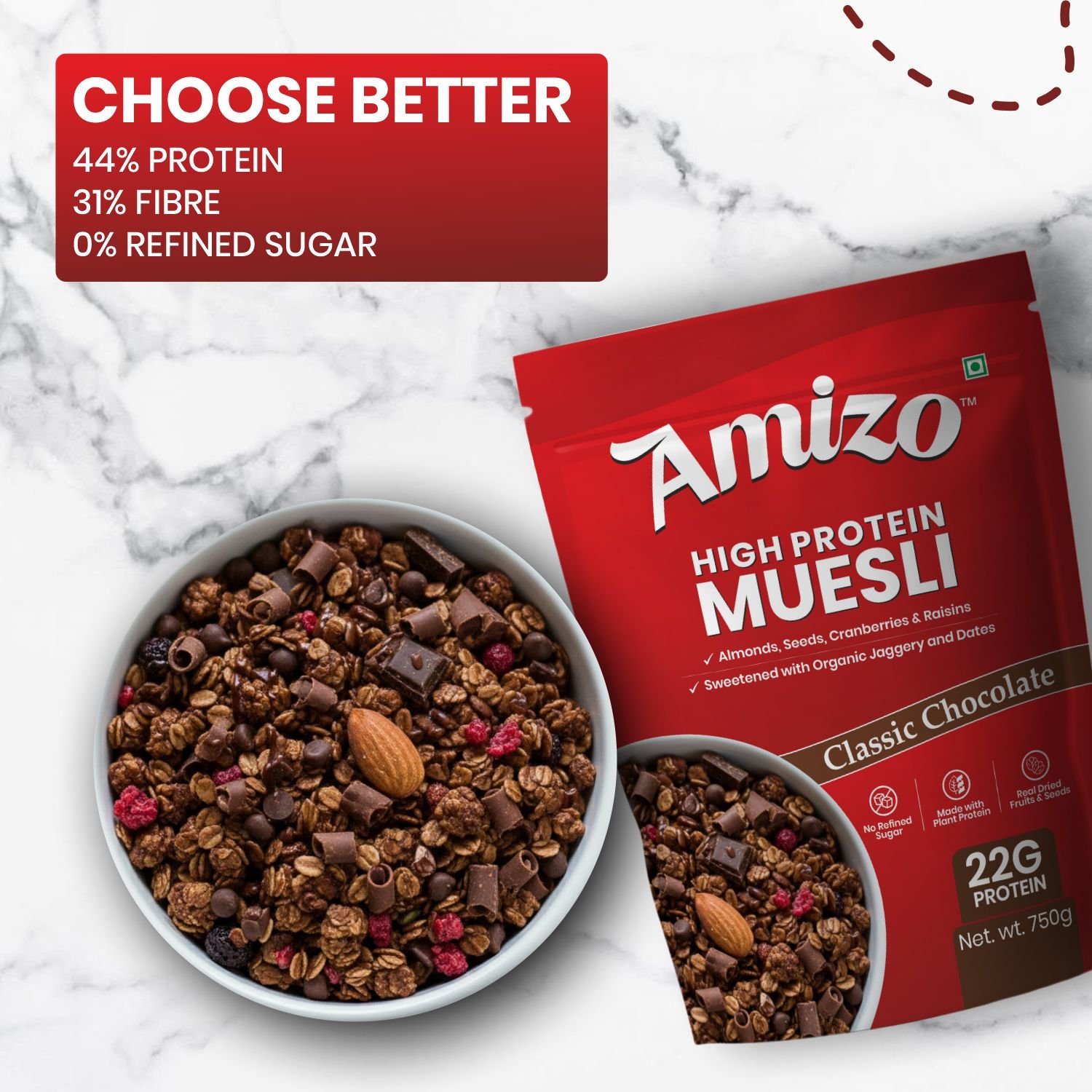 AMIZO High Protein Muesli 750g, 22g Protein per 100g - Image 6
