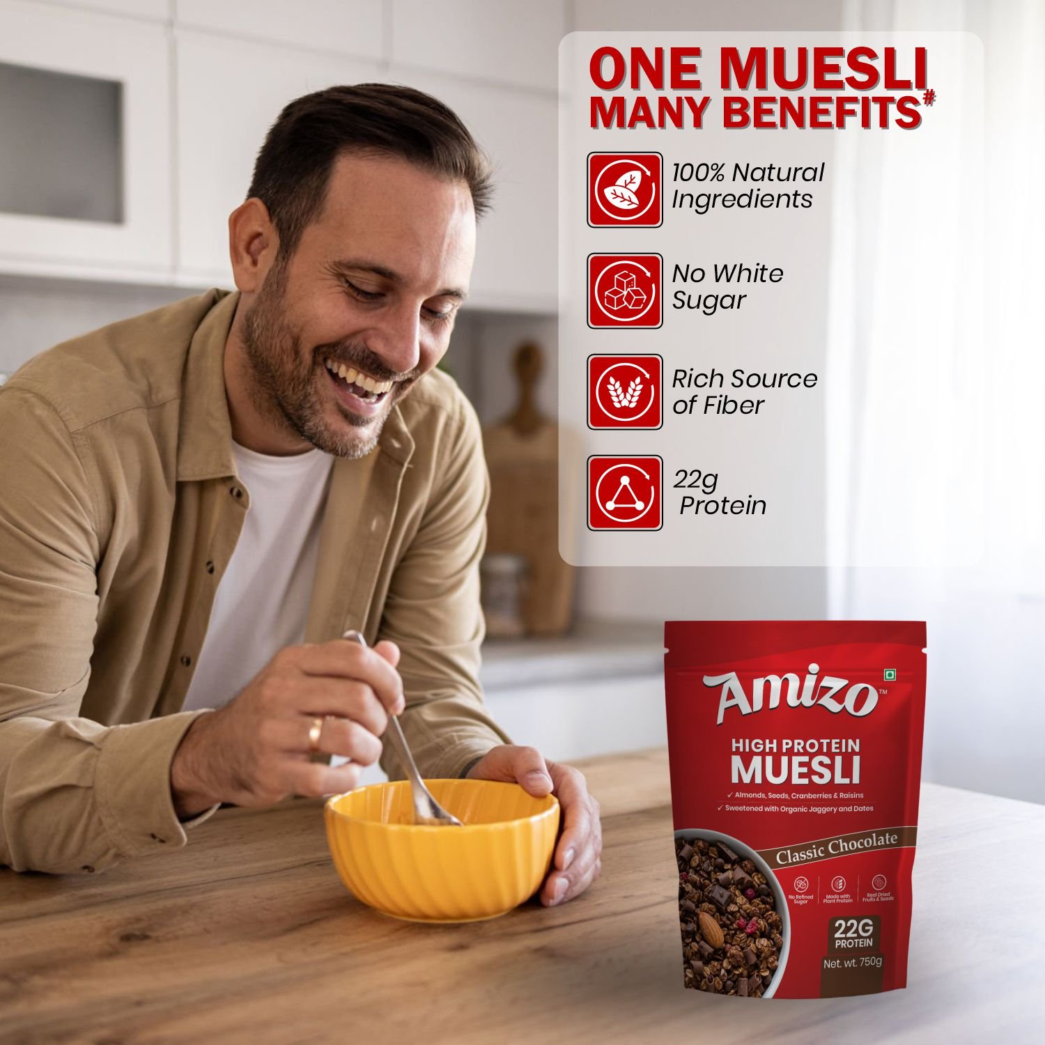 AMIZO High Protein Muesli 750g, 22g Protein per 100g - Image 4